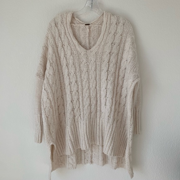 Free People Easy Cable V Ivory Knit Sweater - Picture 3 of 13